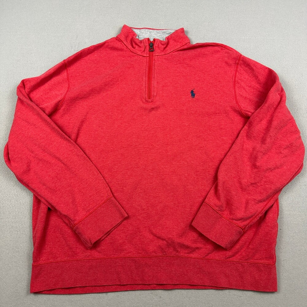 Polo Ralph Lauren Sweater Men Extra Large Red 1/4 Zip Pullover Sweatshirt Pony